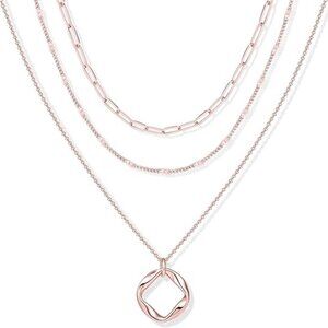 Rose Gold Circle Necklaces Stackable Dainty 14K Gold Silver Plated Trendy Simple